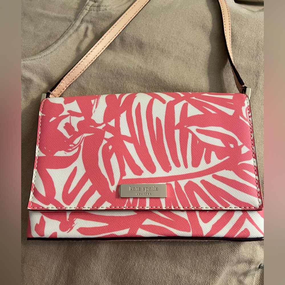Kate Spade Pink and White Sally Crossbody Bag with Tan Strap EUC